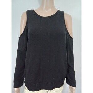 Alya Women Medium Black Cold‎ Shoulder Long Sleeve Top